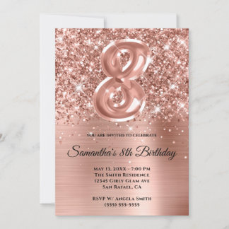 Funkelnd Glittery Rose Gold Glam 8. Geburtstag Einladung