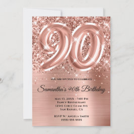 Funkelnd Glittery Rose Gold Glam 90. Geburtstag Einladung
