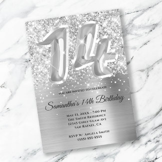 Funkelnd Glittery Silver Glam 14. Geburtstag Einladung