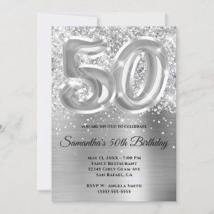 Funkelnd Glittery Silver Glam 50. Geburtstag Einladung