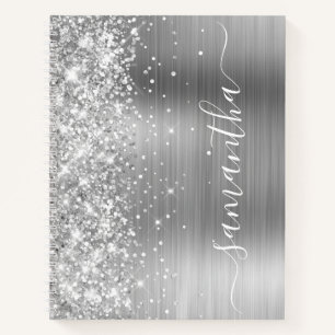 Funkelnd Glittery Silver Glam Girly Name Notizbuch