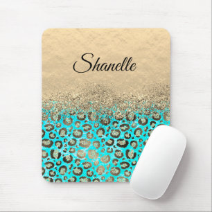 Funkelnd Glittery Türkis Leopard Mousepad