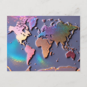 Funkelnd Glitzer 3D-Farbige Weltkarte Postkarte