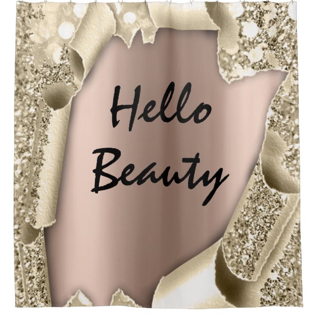 Funkelnd Glitzer 3D Rose Gold HELLO Girly Duschvorhang (Vorderseite)
