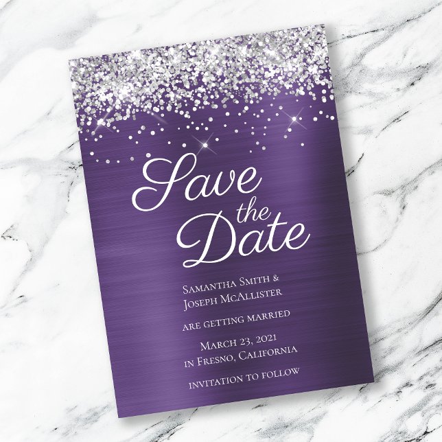 Funkelnd Glitzer Dunkle Violet Ombre Foil Save The Date (Von Creator hochgeladen)