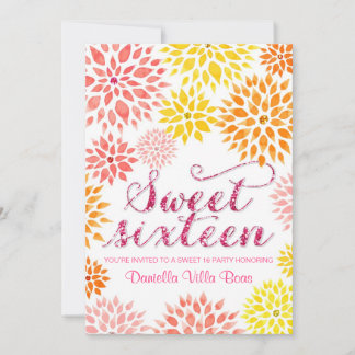 Funkelnd Glitzer Floral Wasserfarbener Frühling Sü Einladung