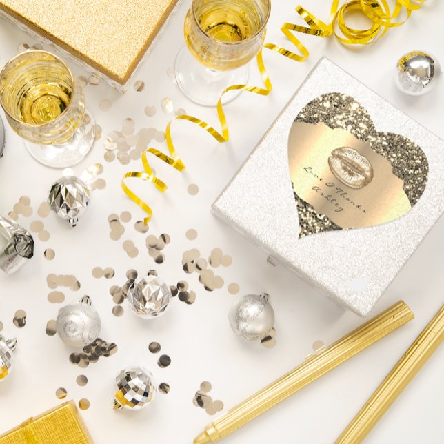 Funkelnd Glitzer Gold Kiss Lips Liebe & Danke Girl Herz-Aufkleber (Sparkly Glitter Gold Kiss Lips Love &Thanks Girly Heart Sticker)