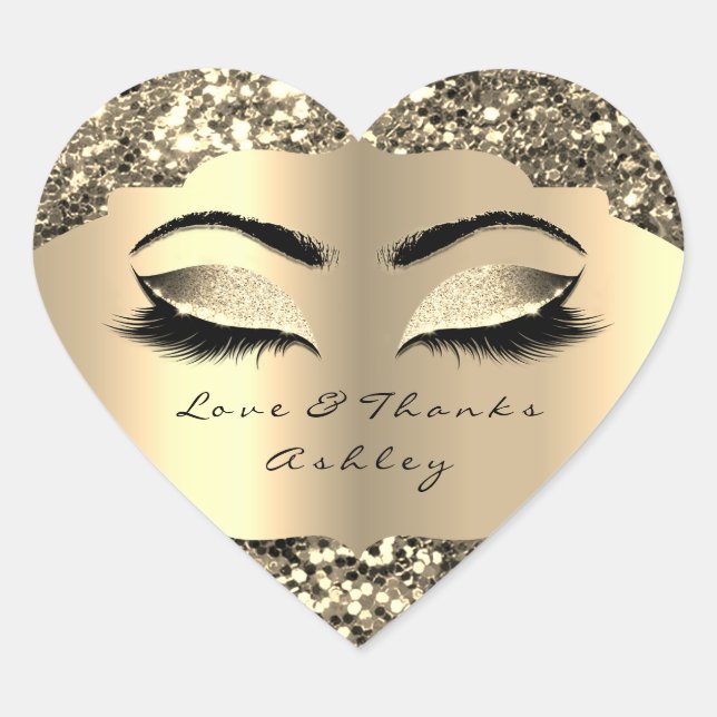 Funkelnd Glitzer Gold Lash Eyes Liebe & Danke Girl Herz-Aufkleber (Vorderseite)