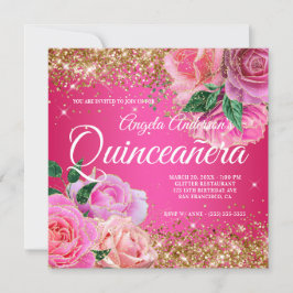 Funkelnd Glitzer Rosa Glam Quinceañera Einladung
