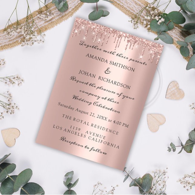 Funkelnd Glitzer Rose Gold Elegante Hochzeiten Tro Einladung (Von Creator hochgeladen)