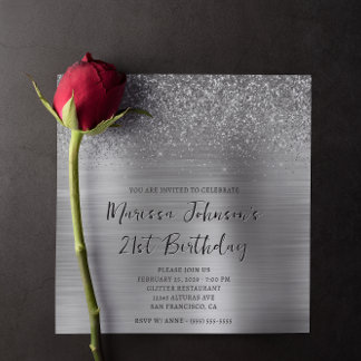 Funkelnd Glitzer Silberfolie 21. Geburtstag Einladung