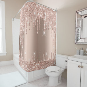 Funkelnd Glitzer-Tropfen-rosa Rosen-GoldGirly Duschvorhang