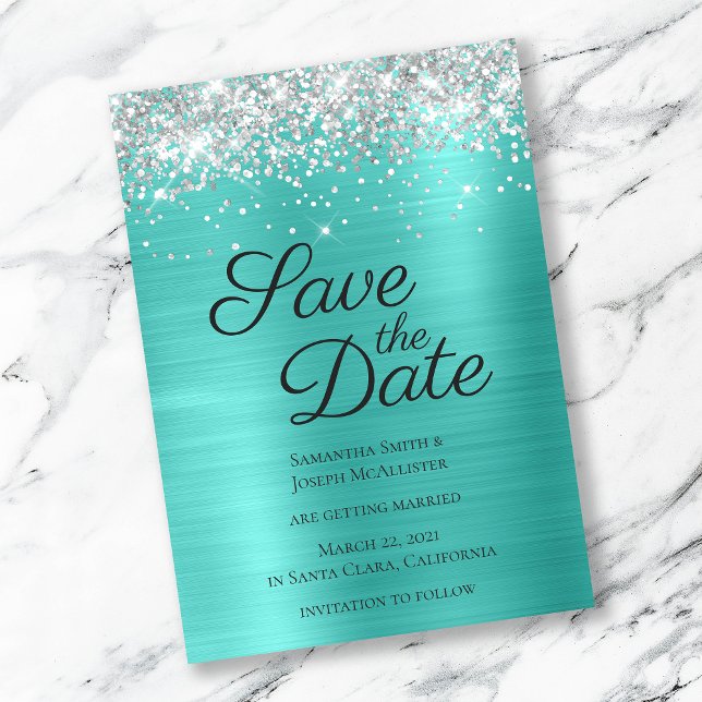 Funkelnd Glitzer Türkis Ombre Foil Save The Date (Von Creator hochgeladen)