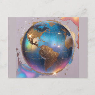 Funkelnd Glitzer World globe - Wasserfarben Postkarte