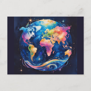 Funkelnd Glitzer World globe - Wasserfarben Postkarte
