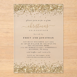 Funkelnd Gold Glitzer Borders Christmas Party Acryleinladungen
