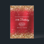Funkelnd Gold Glitzer Bright Red Satin Foil Einladung<br><div class="desc">Eine moderne, mädchenhafte Einladung zu ihrem Geburtstagsfest. Imitate funkelnd gelbe goldene Glitzer Oben- und Unterdekorationen gegen eine helle Highlight Rose rot gebürstete Satin Ober-Folie digitale Grafik. Die moderne Kalligraphie und Textil, Größe und Farbe können individuell angepasst werden. Das ganze Glanz und Glanz dieses modernen mädchenhaften Designs sind digital erstellte Bilder....</div>