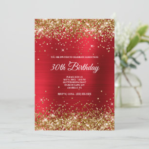 Funkelnd Gold Glitzer Bright Red Satin Foil Einladung