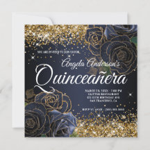 Funkelnd Gold Glitzer Navy Blue Rosen Quinceañera