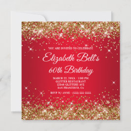 Funkelnd Gold Glitzer Red Ombre 60. Geburtstag Einladung