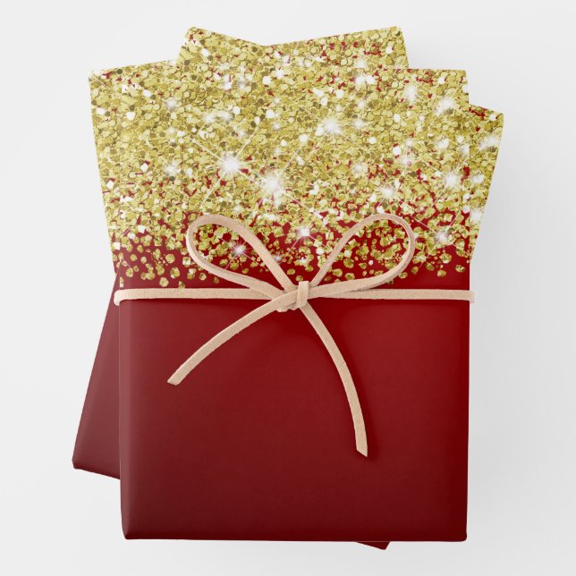 Funkelnd Gold Glitzer Royal Dark Red Ombre Imitate Geschenkpapier Set (Beispiel)