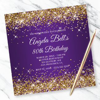 Funkelnd Gold Glitzer Royal Lila 80. Geburtstag Einladung