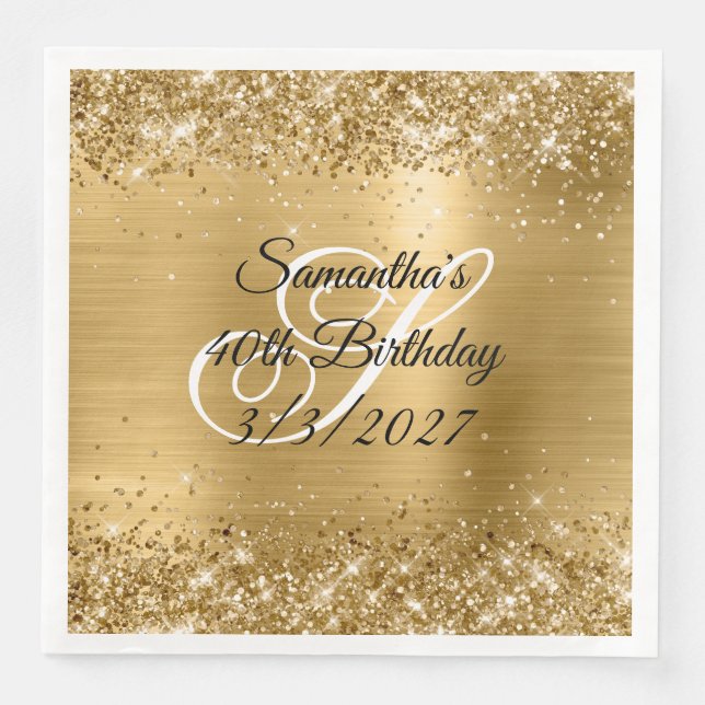 Funkelnd Gold Glitzer und Foil 40. Geburtstag Serviette (Vorderseite)
