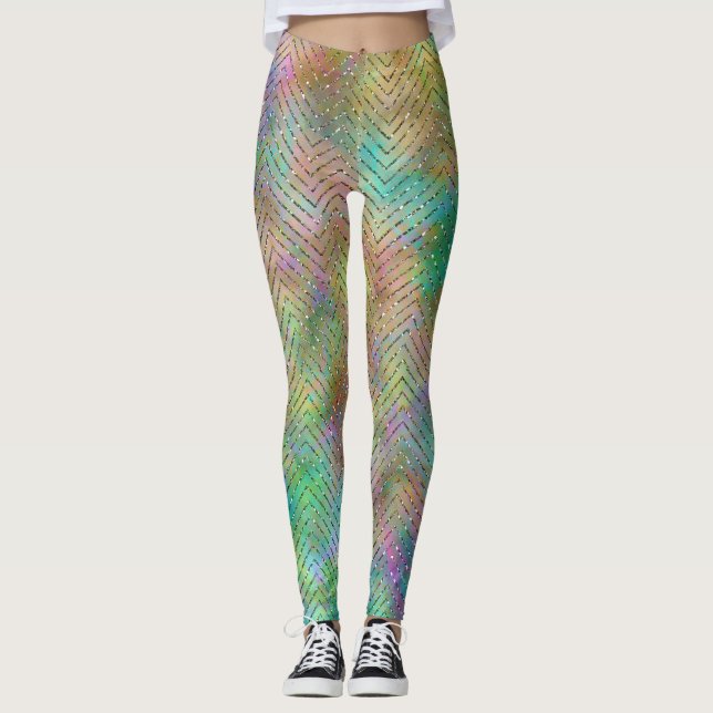 Funkelnd Gold Rainbow Lights Zickzack Muster druck Leggings (Vorderseite)