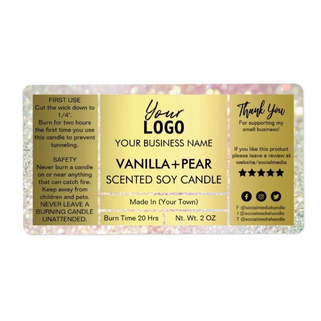 Funkelnd Gold Soy Candle Labels (Vorne)