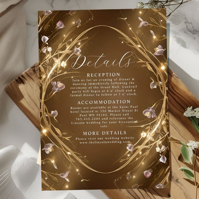 Funkelnd Golden Glam Floral Wedding Begleitkarte (Von Creator hochgeladen)