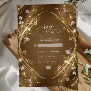 Funkelnd Golden Glam Floral Wedding RSVP Karte