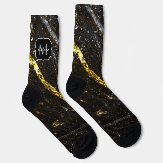Funkelnd Goldklänge abstrakte Monogram Socken (Rechts)