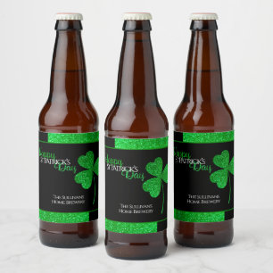 Funkelnd Green Kleeblatt St Patrick Personalisiert Bierflaschenetikett