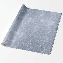 Funkelnd Grey Blue Laurel Floral Silver Diamonds Geschenkpapier