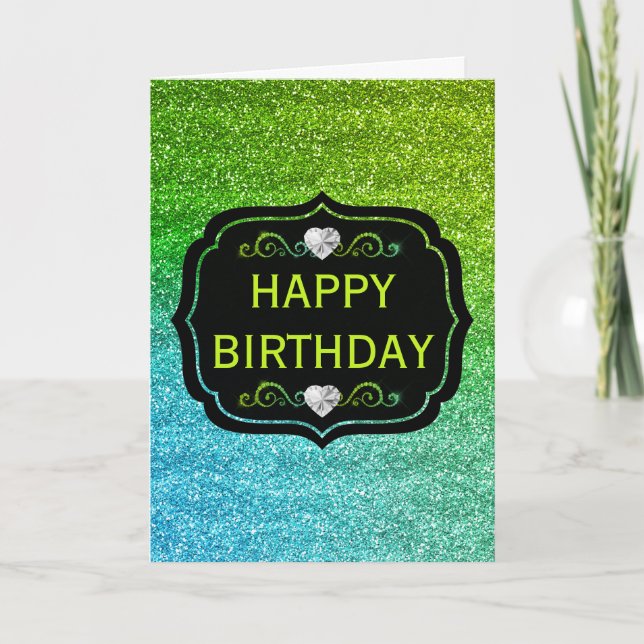 Funkelnd Grün- und Blauer Glitzer Geburtstag Karte (Vorderseite)