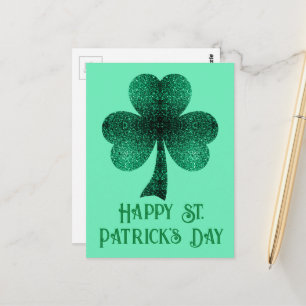 Funkelnd grünes Kleeblatt St. Patrick's Day türkis Postkarte