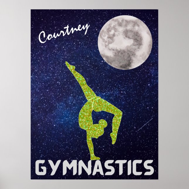 Funkelnd Gymnast im Weltraum durch das Mondplakat Poster (Vorne)