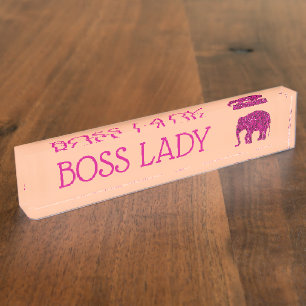 Funkelnd heiß rosa Elefant funkelt Boss Lady pfirs Namensplakette