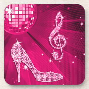 Funkelnd heißes Rosa-Musiknote u. Stilett-Ferse Getränkeuntersetzer