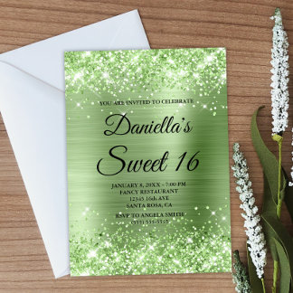 Funkelnd hellgrüner Glitzer und Foil Sweet 16 Einladung