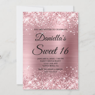 Funkelnd hellrosa Glitzer und Foil Sweet 16 Einladung