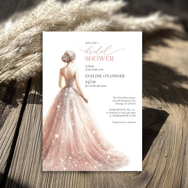 Funkelnd Hochzeitskleid Lux Einladung (Classic blush pink sparkly wedding dress lux invitation)