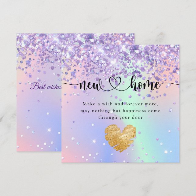 Funkelnd Holographic New Zuhause Housewärming Card Dankeskarte (Vorne/Hinten)