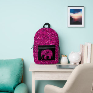 Funkelnd Hot-Rosa Elephant Custom Monogram Black Bedruckter Rucksack