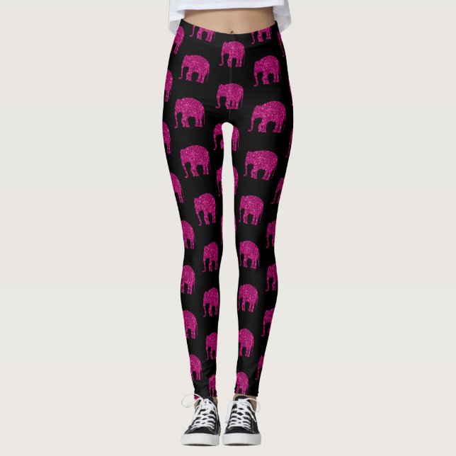 Funkelnd Hot-Rosa Elephant-Funkenmuster schwarz Leggings (Vorderseite)