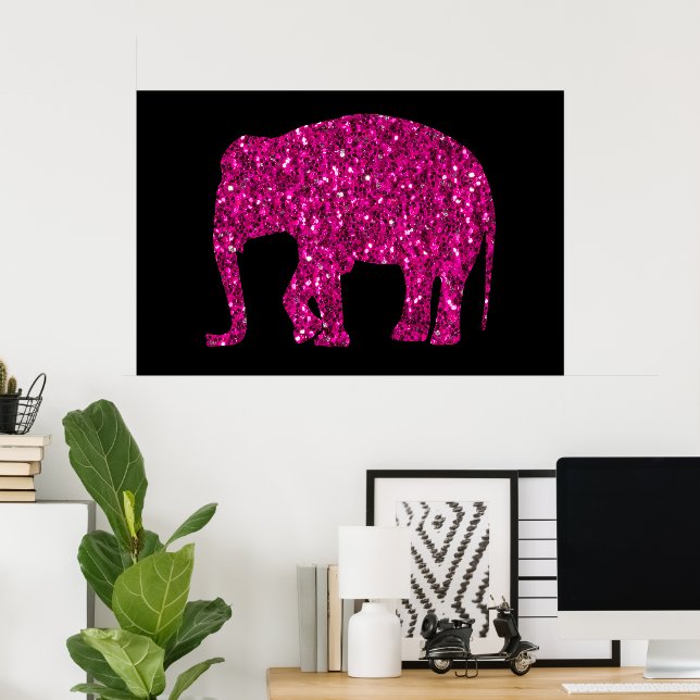 Funkelnd Hot-Rosa Elephant Imitate Glitzern auf sc Poster (Heimbüro)