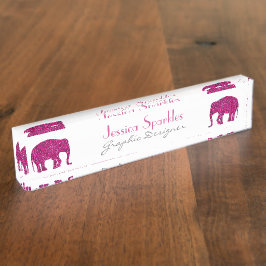 Funkelnd Hot-Rosa Elephant Imitate Glitzern Ihr Na Namensplakette