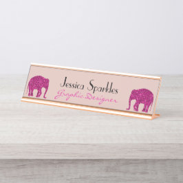 Funkelnd Hot-Rosa Elephant Imitate Glitzern Ihr Na Schreibtischnamensplakette