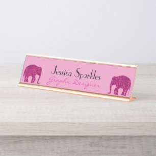 Funkelnd Hot-Rosa Elephant Imitate Glitzern Ihr Na Schreibtischnamensplakette