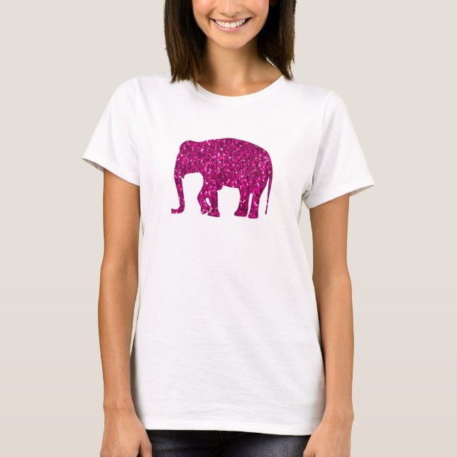 Funkelnd Hot-Rosa Elephant Imitate Glitzern T-Shirt (Vorderseite)